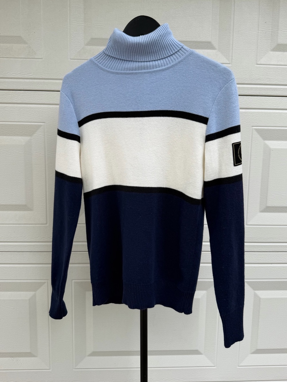 Hara Tanguis Cotton Baby Alpaca Colorblock Turtleneck Sweater S